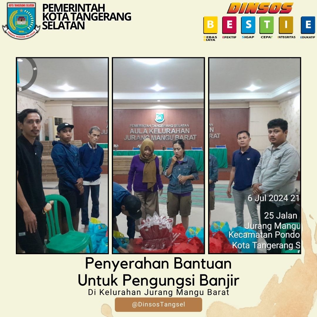 PENYERAHAN BANTUAN KEPADA PENGUNGSI BANJIR DI KELURAHAN JURANG MANGU BARAT